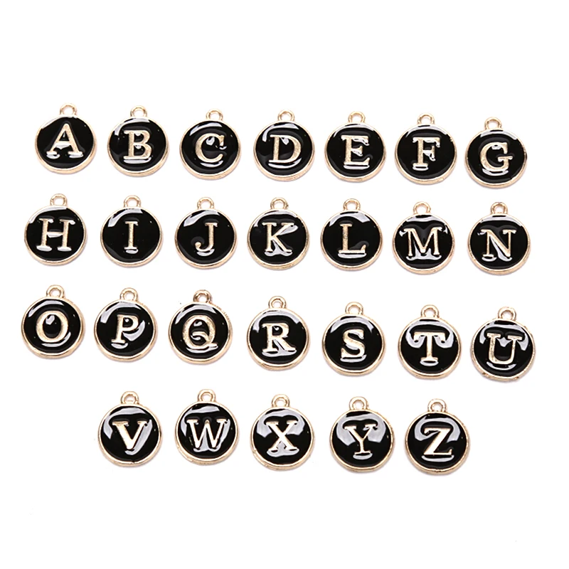 

26pcs 12*15MM Round Enamel Alphabet Charms Color Capital Letter Beads Initial Pendants Alloy Jewelry Making Accessories DIY