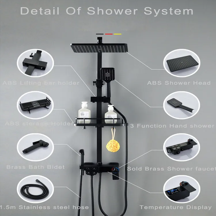 hot and cold digital shower set faucet bathroom shower system black gold shower faucet square shower head bath shower system free global shipping