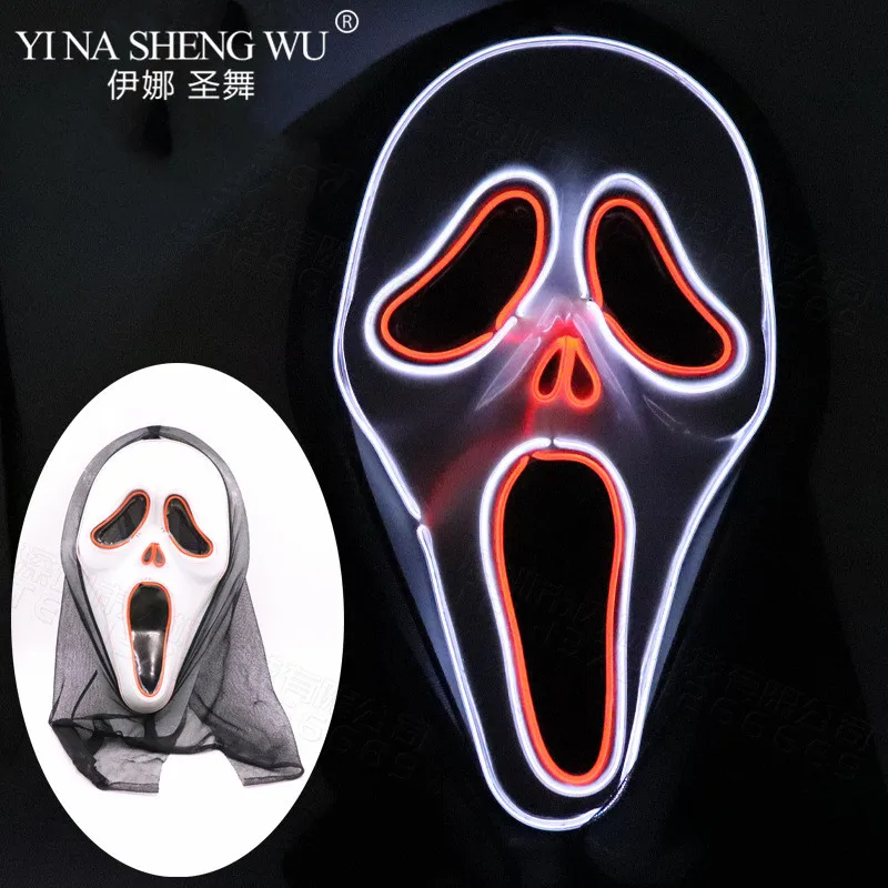 Страшная Светодиодная светильник ящаяся маска призрака для мужчин и женщин