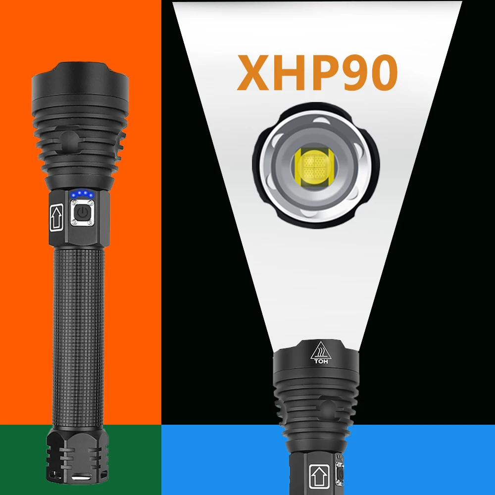 Самый мощный светодиодный светильник XHP70 с подзарядкой от USB, фонарь с зумом XHP50, ручная лампа 26650, 18650, светильник с батареей