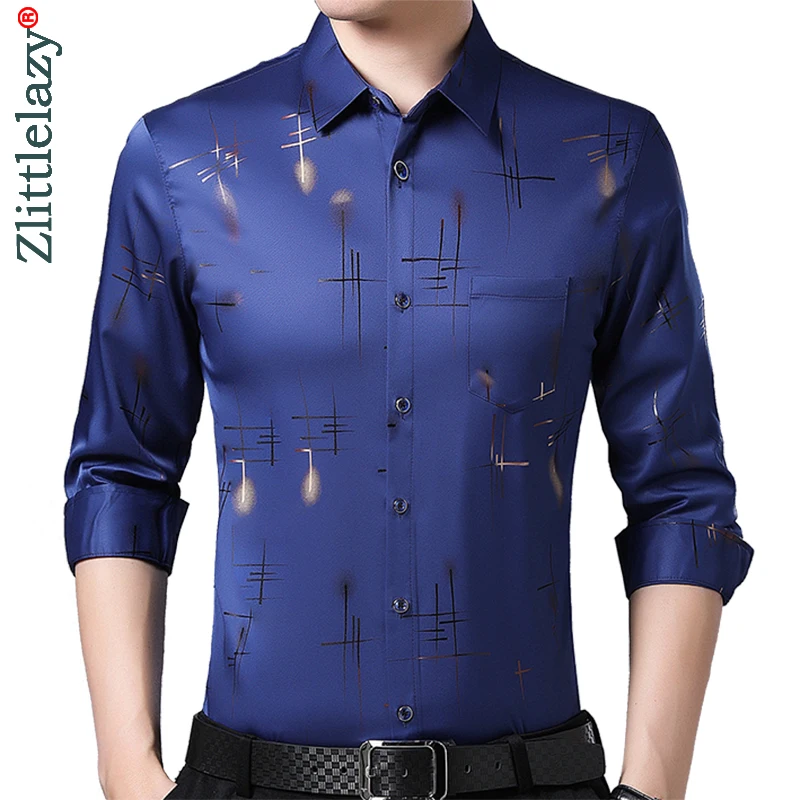 

2021 Brand Long Sleeve Men Social Shirt Spring Streetwear Casual Striped Shirts Dress Mens Slim Regular Fit Clothes Fashions 040