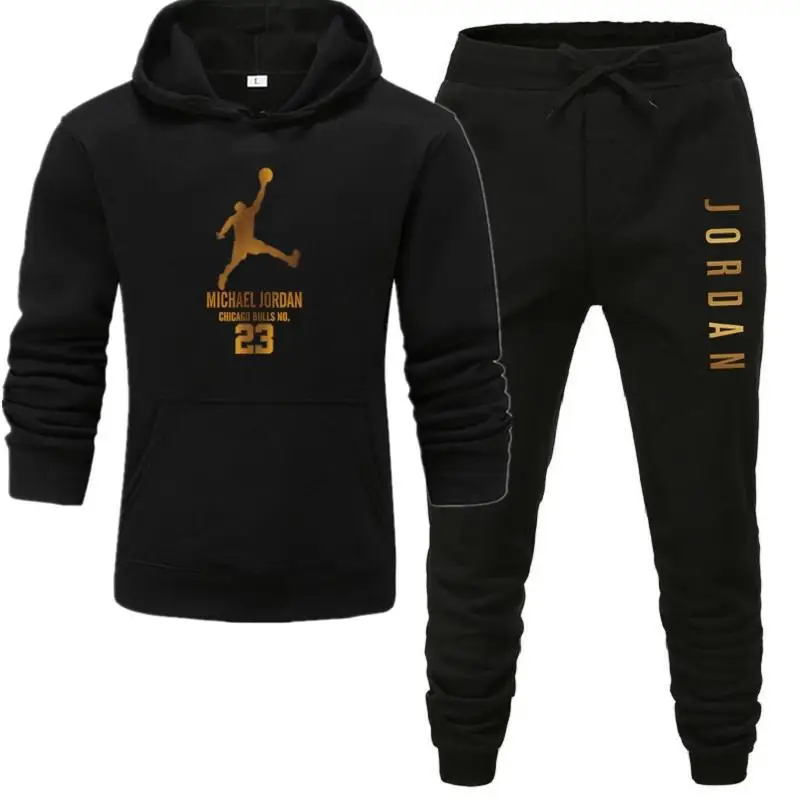 

2021 New Jordan Men's Hoodies Suit Fashion Letter Print Brand Casual Sports Two Piece Sets Splicing Hoodey Male Jogger Tracksuit