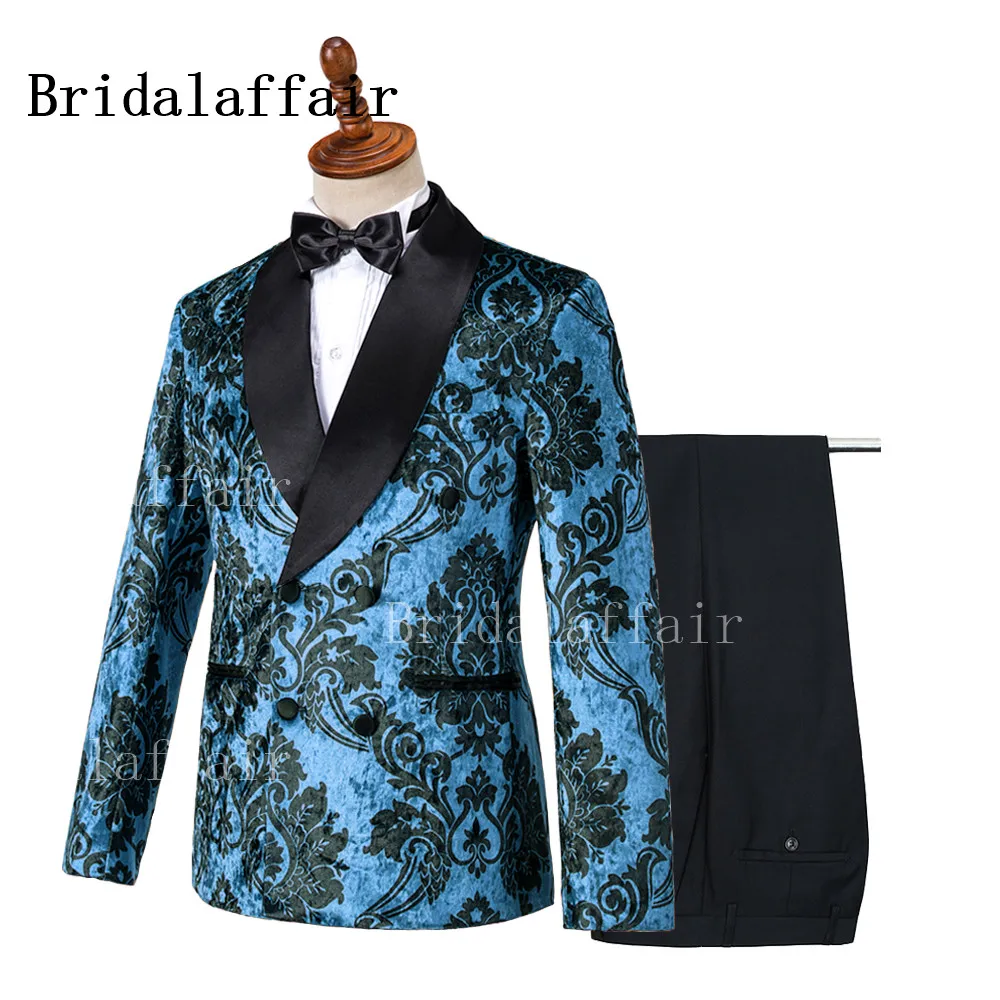 Свадебный костюм Bridalaffair облегающий из двух предметов синий вельветовый с