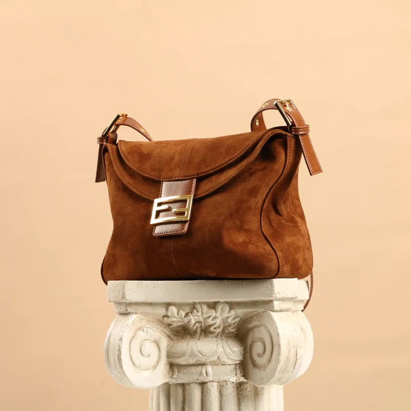 

Осенняя и зимняя новая замшевая Женская сумка через плечо из натуральной кожи женская сумка под руку роскошная винтажная дизайнерская женс...