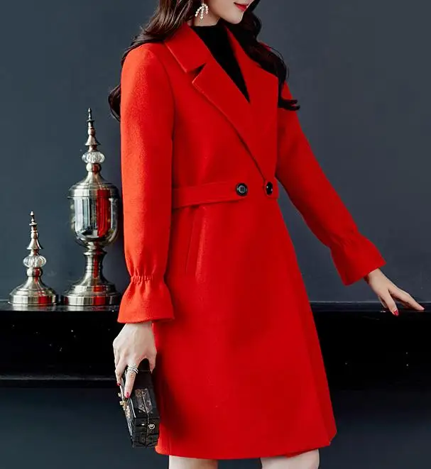 Корейское Новое тонкое шерстяное пальто женская верхняя одежда с длинными