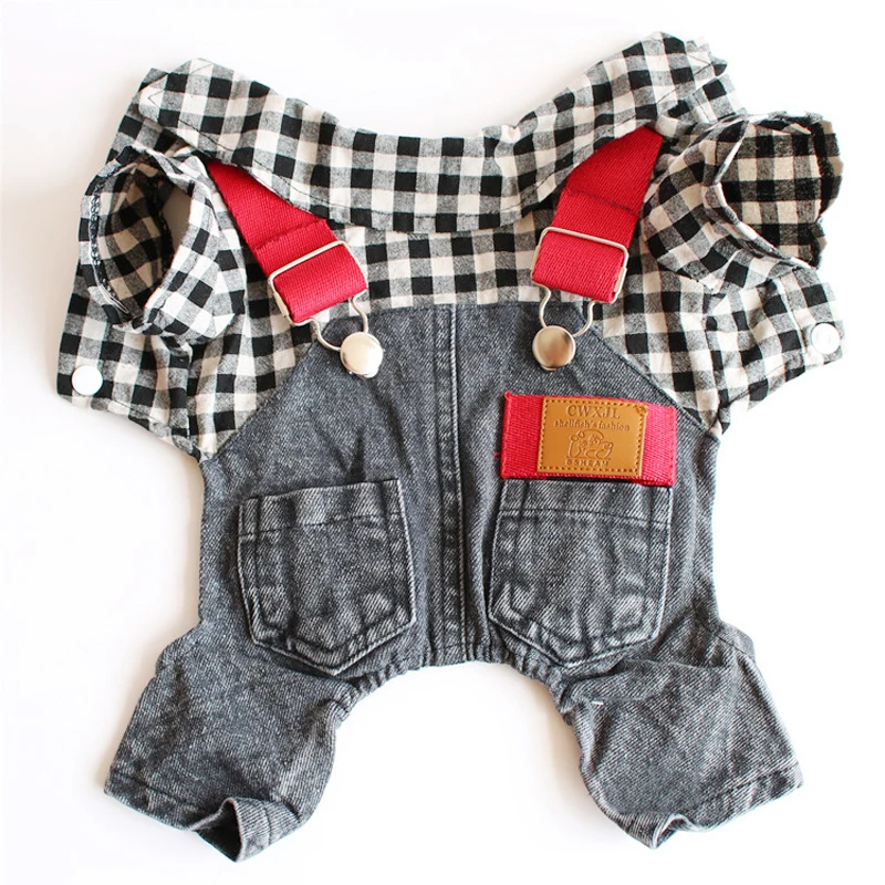 Джинсовый комбинезон в клетку для маленьких собак модный дизайнерский из денима