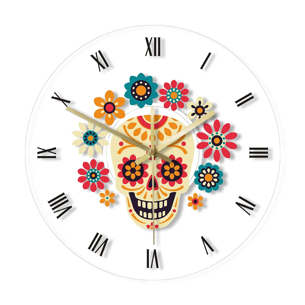 День мертвых цветочный Сахар Череп мексиканский дизайн часы акриловые настенные