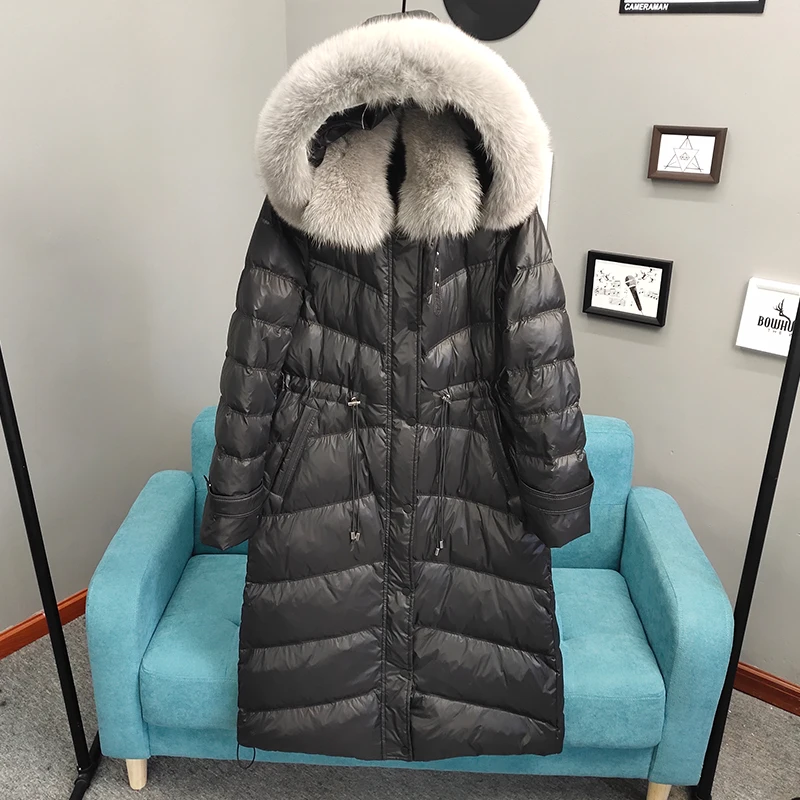 Женское зимнее пальто с воротником из 2019 натурального Лисьего меха куртка на