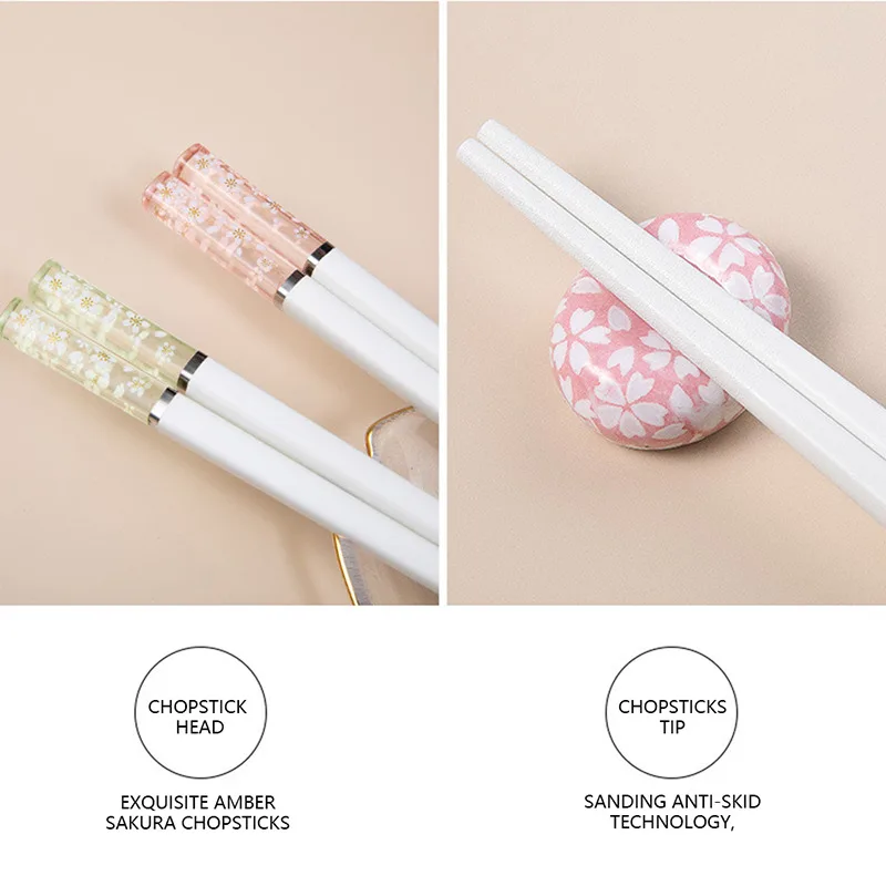 

Amber Sakura Japanese Chopsticks Antibacterial Anti-slip High Temperature Resistant Sushi Food Chopsticks Korean Kitchen Supply