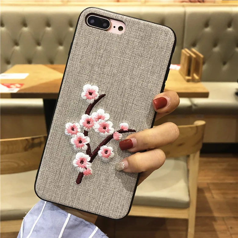 Для iPhone 11 Pro Max X XS XR 6 6s 7 8 Plus чехол с вышитым цветком сливы Мягкий противоударный