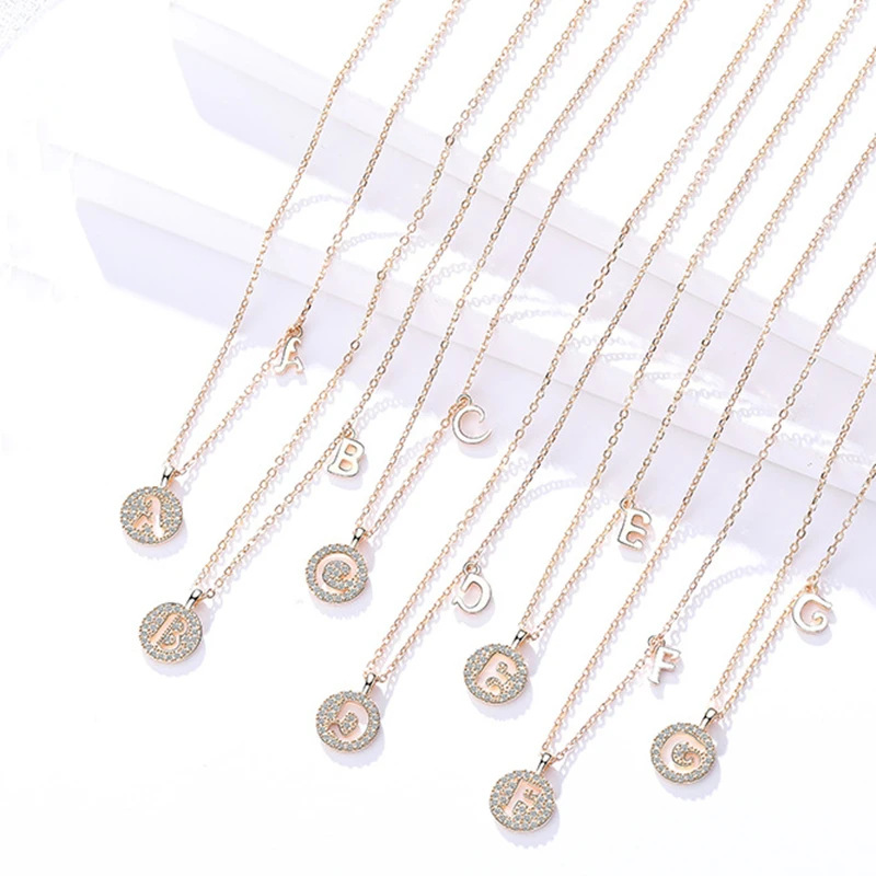 

Hiyong Initial Letter Necklace Sterling 925 Silver Pendant 26 Letters Necklace Round Zircon Letter Sublimation Mother's Day Gift