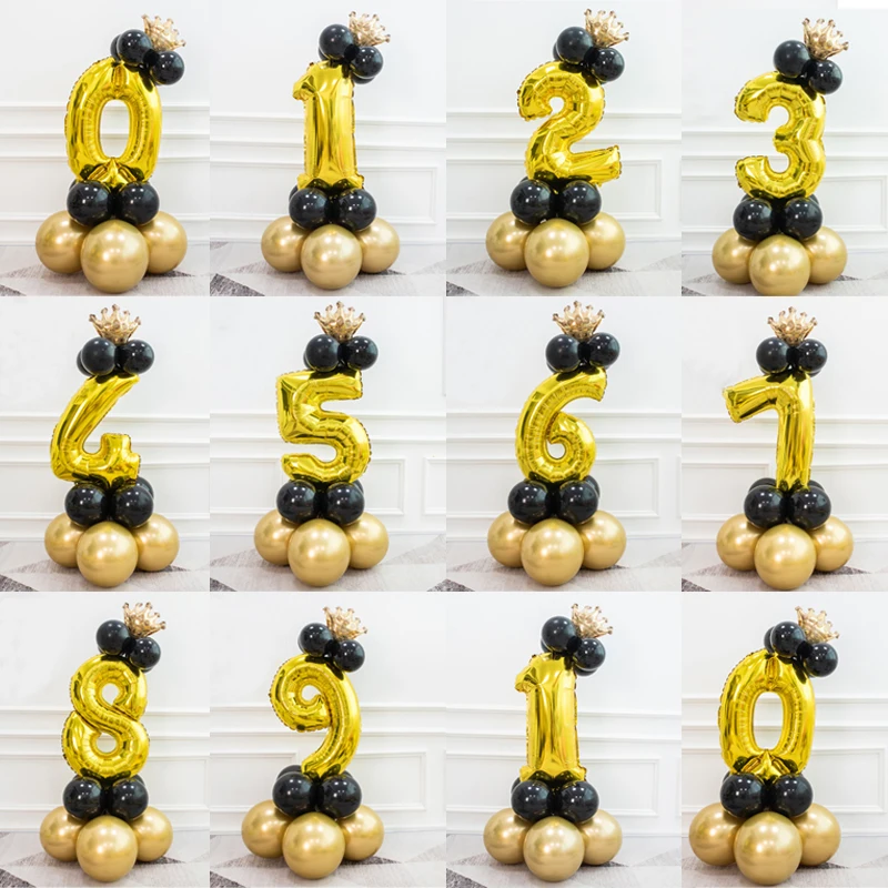 Шары воздушные фольгированные в виде цифр 15 шт./компл. 32 дюйма 0-9 дюймов с короной -