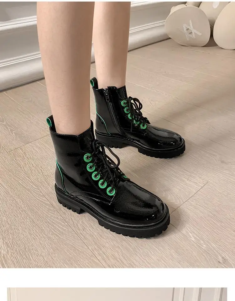 

New Fashion Round Toe Ankle Boots High Quality PU Leather Big Size Women Booties Lace-Up ZIP Pumps Botines Mujer