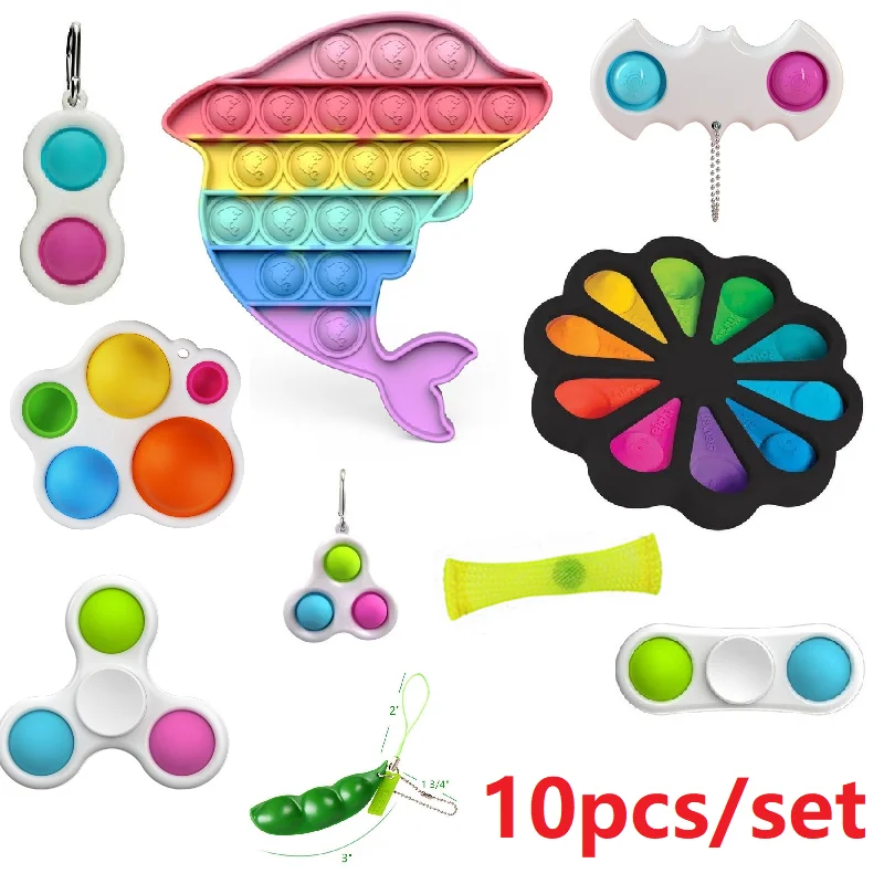 

10pc Simple Fidget Toys Anti Stress Set Stretchy Strings Toy Gift Pack For Adult Kid Squishy Sensory Antistress Relief Figet Toy