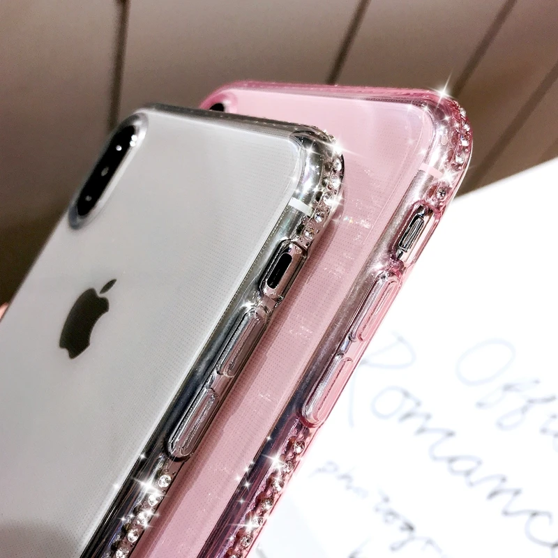 Модный прозрачный чехол со стразами для девочек iphone X XS MAX 10 XR 7 8 Plus 6 6s 5 se мягкий