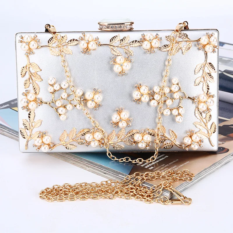 

Flower 2021 New Pearl Gold Evening Clutch Bags Wedding Party Luxury Designer Cute Women Money Girl Forever Young Large Capacity