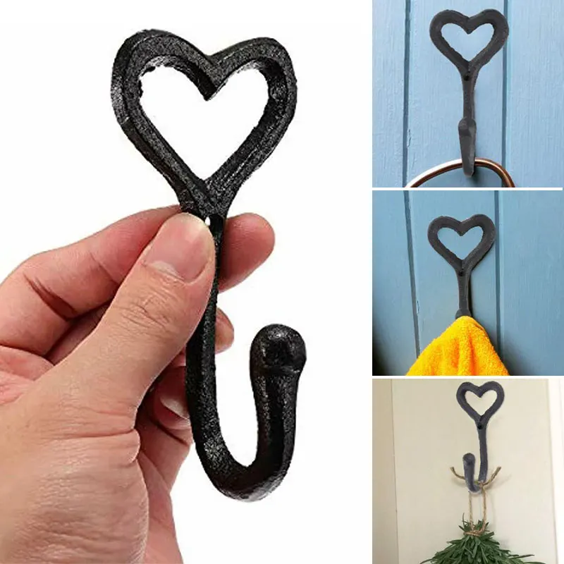 

Retro Wrought Iron Heart-Shaped Hook Bedroom Decorative Home Wall Mounted Vintage Hat Coat Holder Grocery Storage Hook 1PC