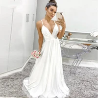 berylove white wedding dress a line sexy glitter bridal dress spaghetti strap long v neck bridesmaid gown marriage vestido de