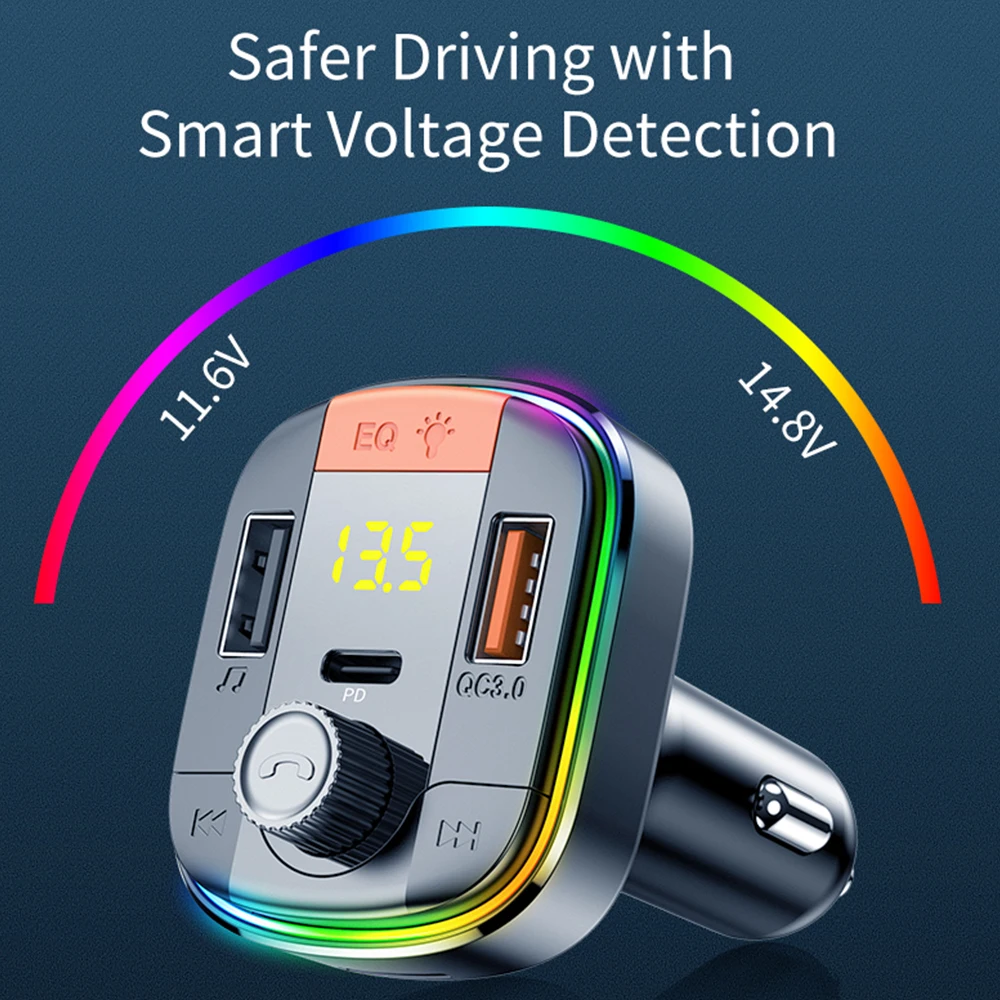 QC 3.0 Fast Charge Audio Receiver Bluetooth 5.0 Colorful Car Mp3 Player FM Transmitter Dual USB Port with PD |