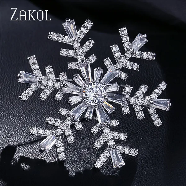 White Color ZAKOL модная большая циркониевая Хрустальная брошь "Снежинка" для женщин, свадебные украшения для невесты, брошь на воротнике с цветком, булавки и броши FSXP1009 - Окраска металла: White Color