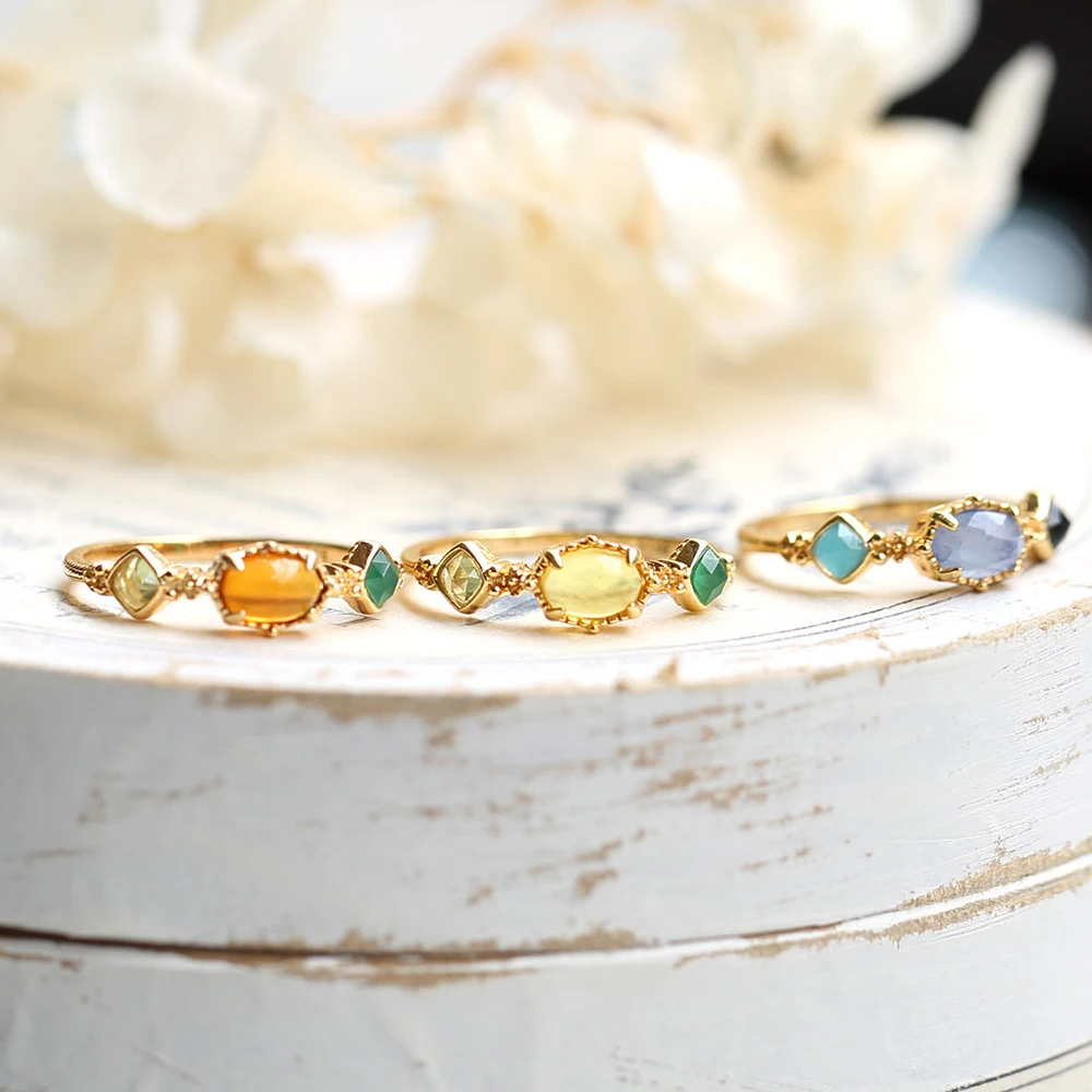 LAMOON винтажные кольца из драгоценных камней кольцо натурального янтаря для