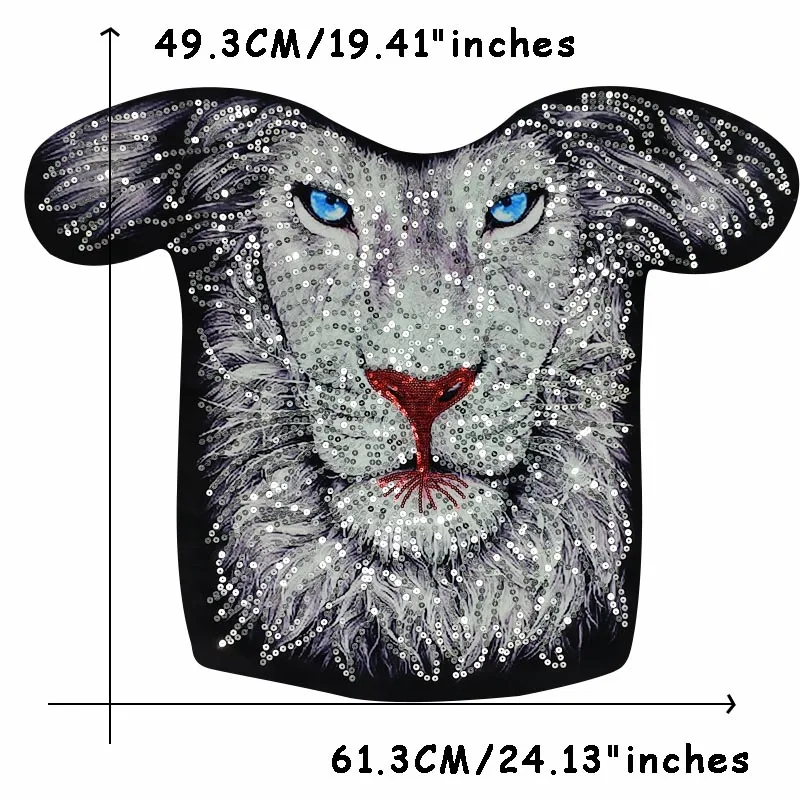 1 Piece Large Sequins Lion Head Embroidered Patch Rock Punk Style For Clothing Accessories Applique Sew On DIY Supplies | Дом и сад