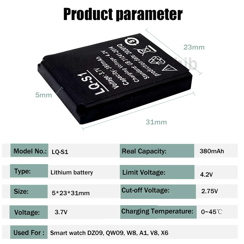 3 7 в 380 мА · ч умные часы перезаряжаемая литиевая батарея для телефона DJ-09 DZ09 GJD Φ QW09