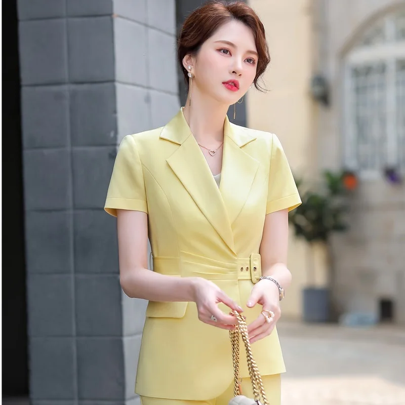

Formal Business Blazer Coat OL Styles Summer Elegant Yellow Blazers Jackets Coat for Women Ladies Office Blazer Outwear Tops