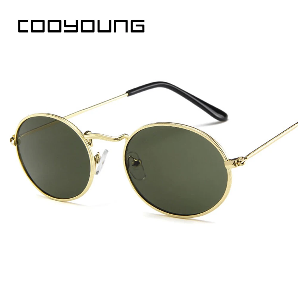 C3Green COOYOUNG маленькие овальные солнцезащитные очки для женщин и мужчин, винтажные брендовые дизайнерские солнцезащитные очки, металлическая оправа, UV400 gafas de sol - Цвет линз: C3Green