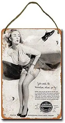

Metal Sign 8 x 12 inch 1957 Microsheen Boot Polish and Cheesecake Wall Decor Hanging Sign