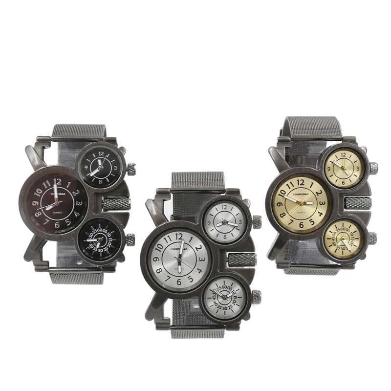 

Creative Men's Watch Fashion Luxury Black Steel Mesh Belt Triple Military Watch Men's Unique Quartz Wrist Watch Hours Relogio
