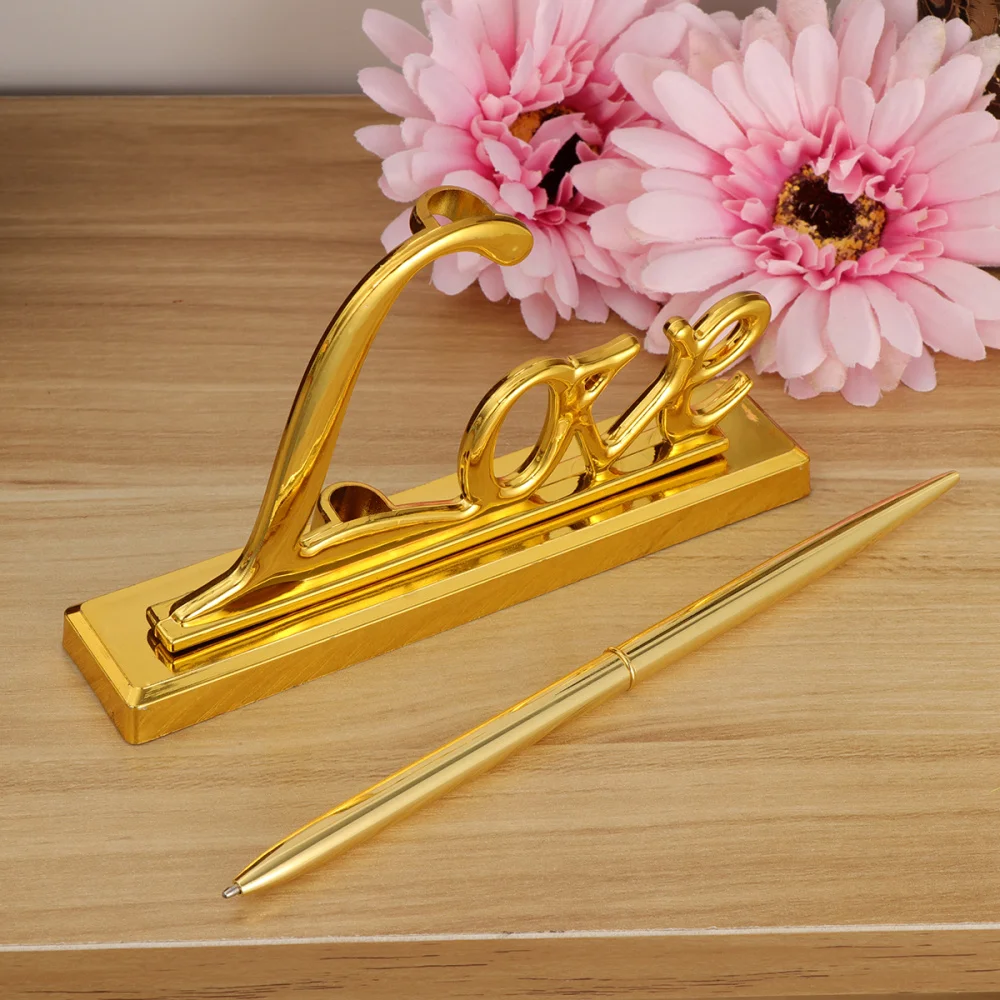 

Wedding Signing Pen with Gold Plated Metal Love Holder Party Pen Set (Gold)