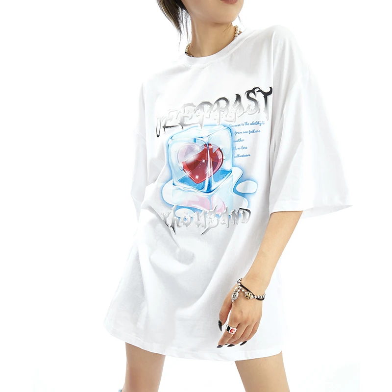 

Summer New Hot Girl y2k Retro Pattern Printing Loose Short-Sleeved T-shirt Street Ins Tide Top Clothes Graphic Shirts For Women
