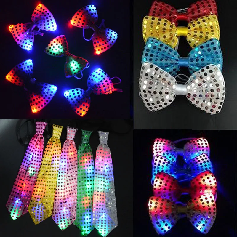 

10pcs Blinking Light Bow Tie Necktie LED Female Male Party Light Sequin Tie Gift Danc Show Neon Party Wedding Birthday Neck Wear