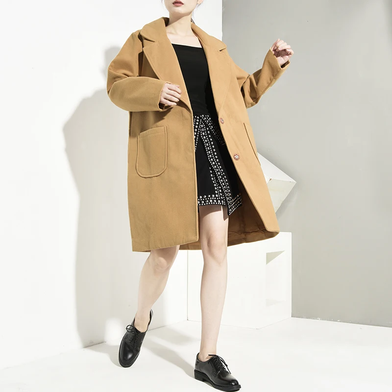 LANMREM 2019 осеннее и зимнее Новое модное повседневное женское длинное пальто