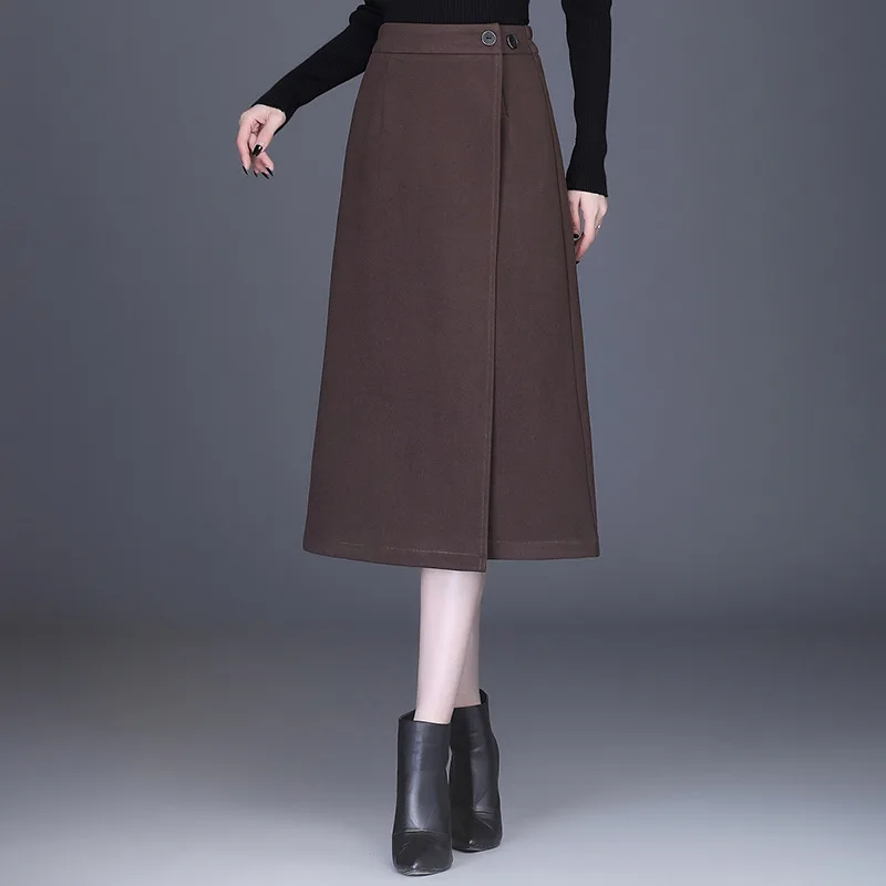 

Autumn Winter Women Fashion High Waist Splice A-line Long Black Skirt Office Lady Elegant Chic Slim Casual Suit Skirts