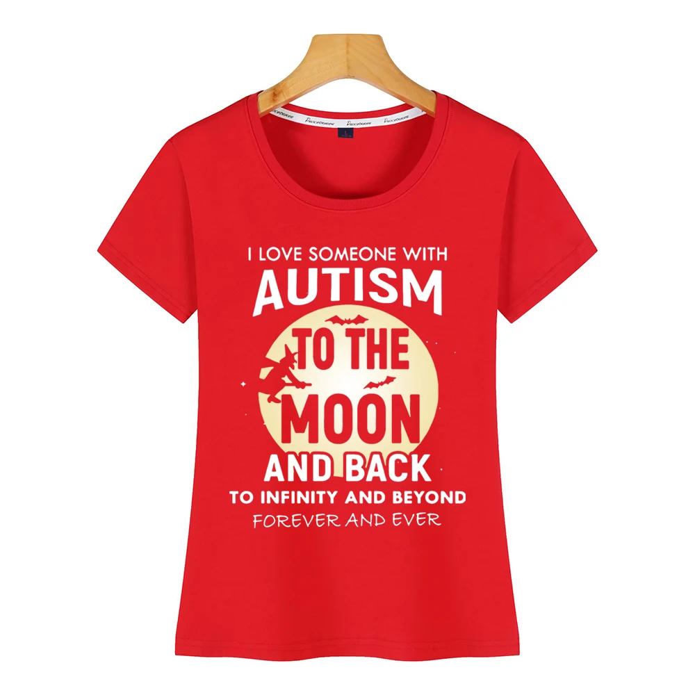 Женская винтажная короткая футболка с принтом Я люблю кого-то аутизмом на Луне |