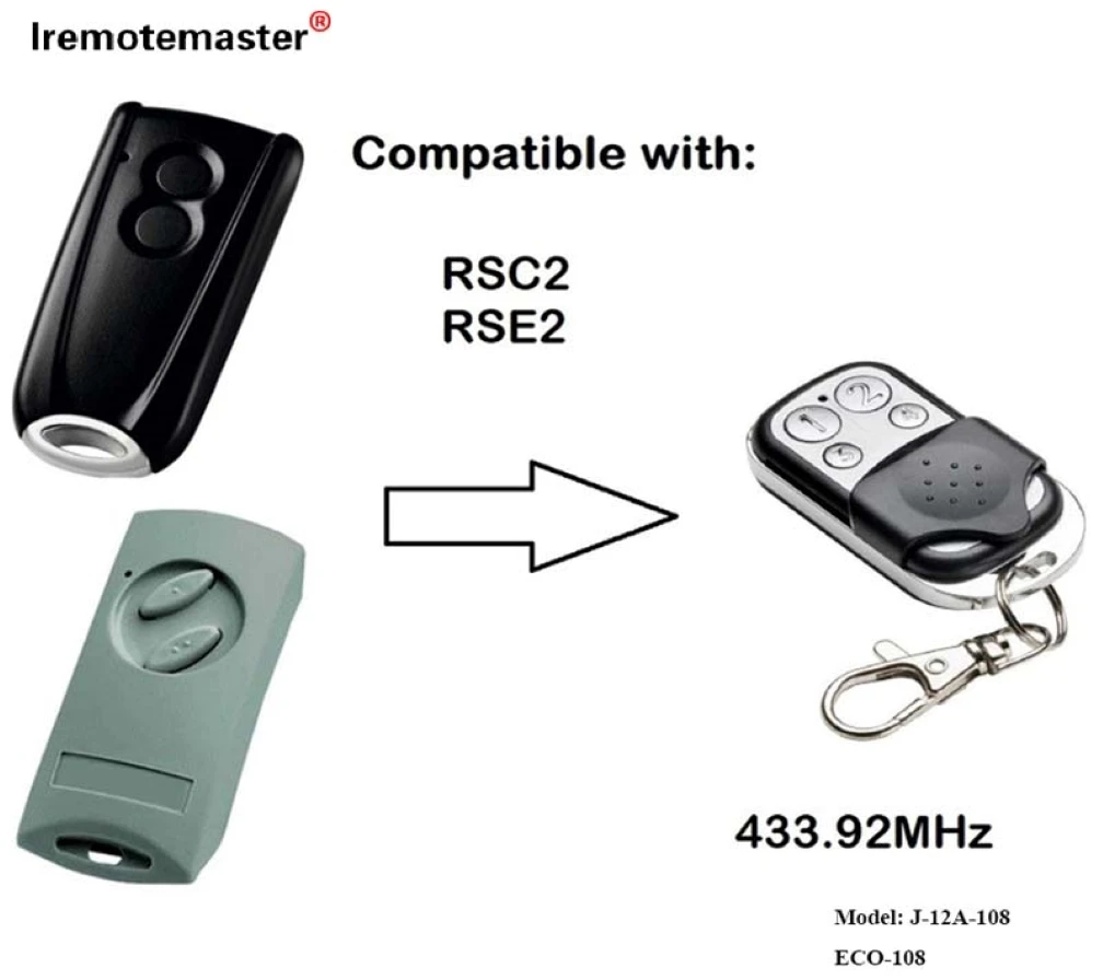 

Для Ecostar RSC2, RSE2 пульт дистанционного управления 433,92 МГц передатчик с изменяющимся кодом 433 МГц Открыватель гаражной двери