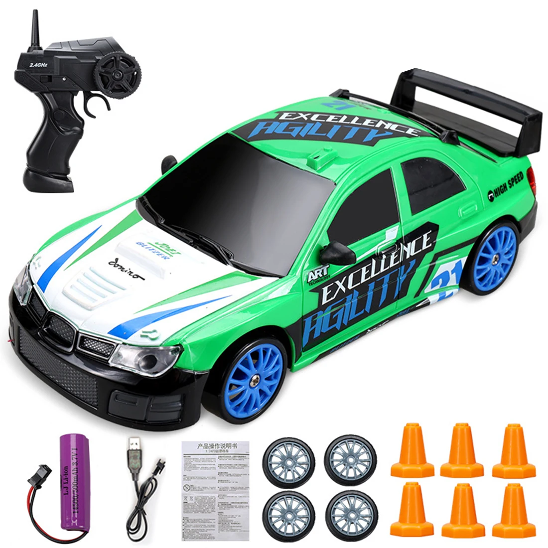 

HB 1:24 15KM/H 2.4G Electric Racing Car 4WD Drift Car Kids RC Car Toy Gift For Birthday with Light - Green Graffiti