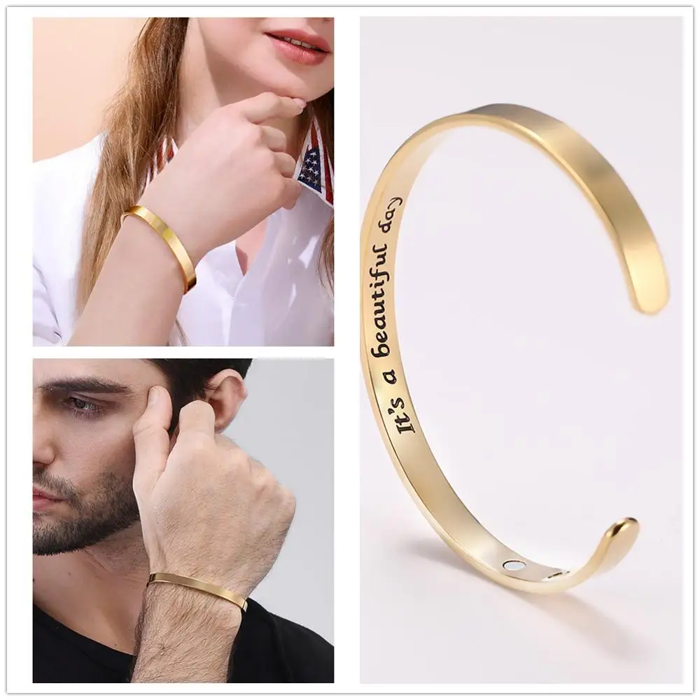 SKYRIM Simple Weight Loss Cuff Bangle Inspirational Quote Words Stainless Steel Rose Gold Color Mantra Bracelet for Lover Friend | Украшения
