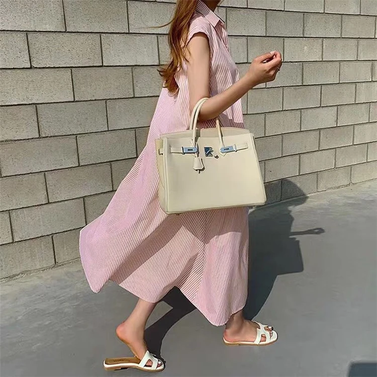 

Suofun Casual V-Neck Loose Sleeveless Striped Beige Turn-down Collar 2021 New Women Oversize Shirt Long Summer Beach Dress