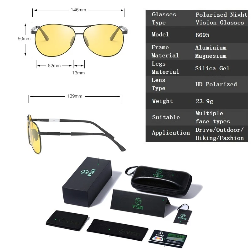 YSO 2020 поляризованные очки ночного видения для мужчин вождения автомобиля
