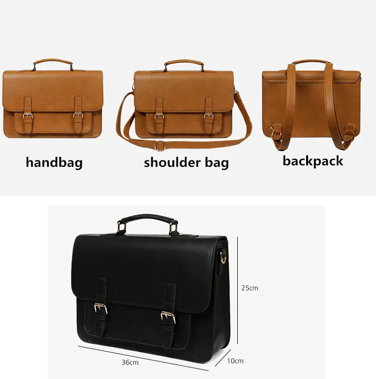 

England Vintage Fashion Style Women Briefcase 3 Ways Student School Bag