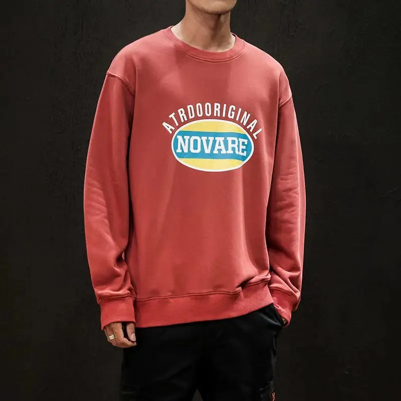 2019 Men's Spring And Autumn New Casual Letter Printing Long-sleeved Round Neck Hoodies Loose Temperament Trend Cotton M-5XL | Мужская
