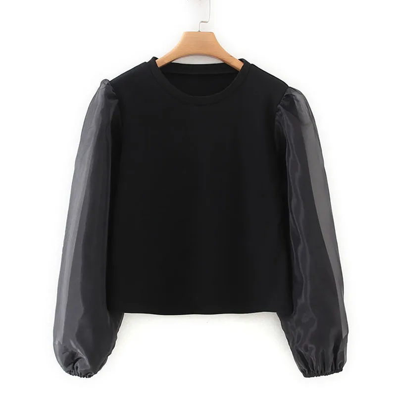 AGong Perspective Organza Sweatshirts Women Fashion O Neck Sweatshirt Women Elegant Long Sleeve Sweatshirts Female Ladies JU - Цвет: XWSS2506