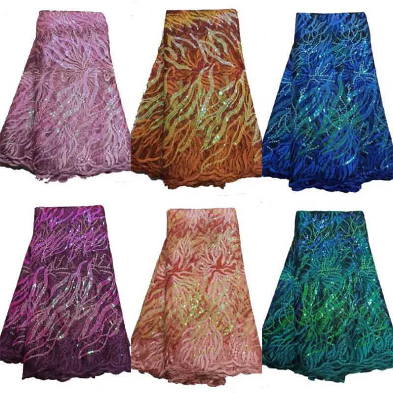 green Latest Nigerian Tulle Lace 2020 pink French Net sequins Fabric For Wedding Embroidery African | Дом и сад