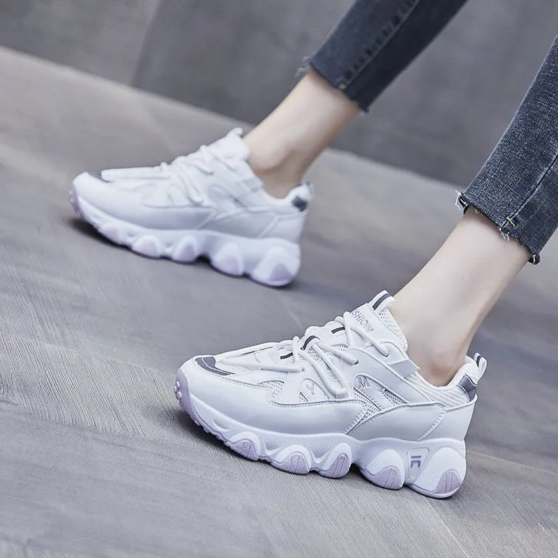 

Fashion Platform Sneakers PU+Mesh Wedge Chunky Sneakers Casual Shoes Woman Sneakers 2021 Spring/Autumn Zapatillas Mujer FL7055