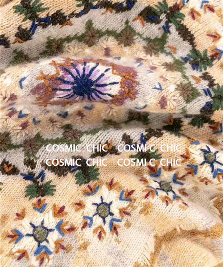 Cosmicchic кашемировый свитер с вышивкой женский вязаный пуловер с длинными рукавами высокое качество элегантный калейдоскоп женский топ