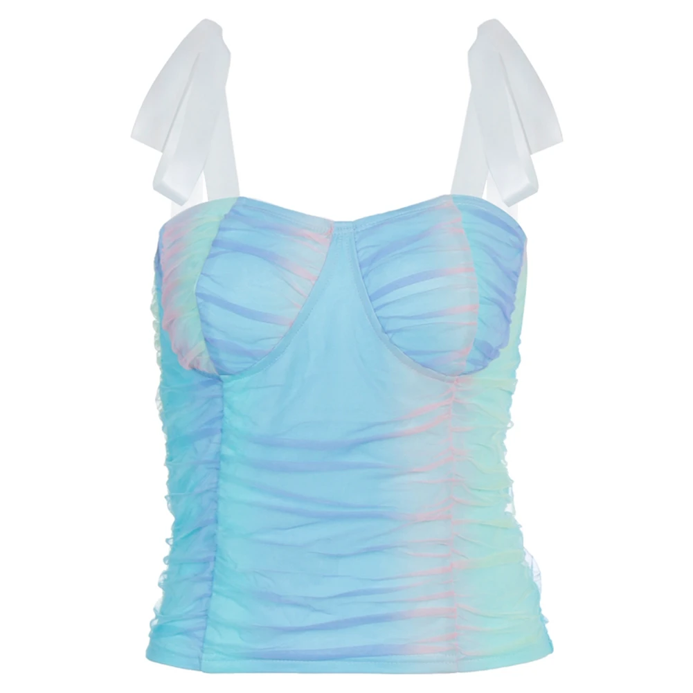 Женский бюстье с завязками на плечах синее цветное корсет фиксированным бюстом