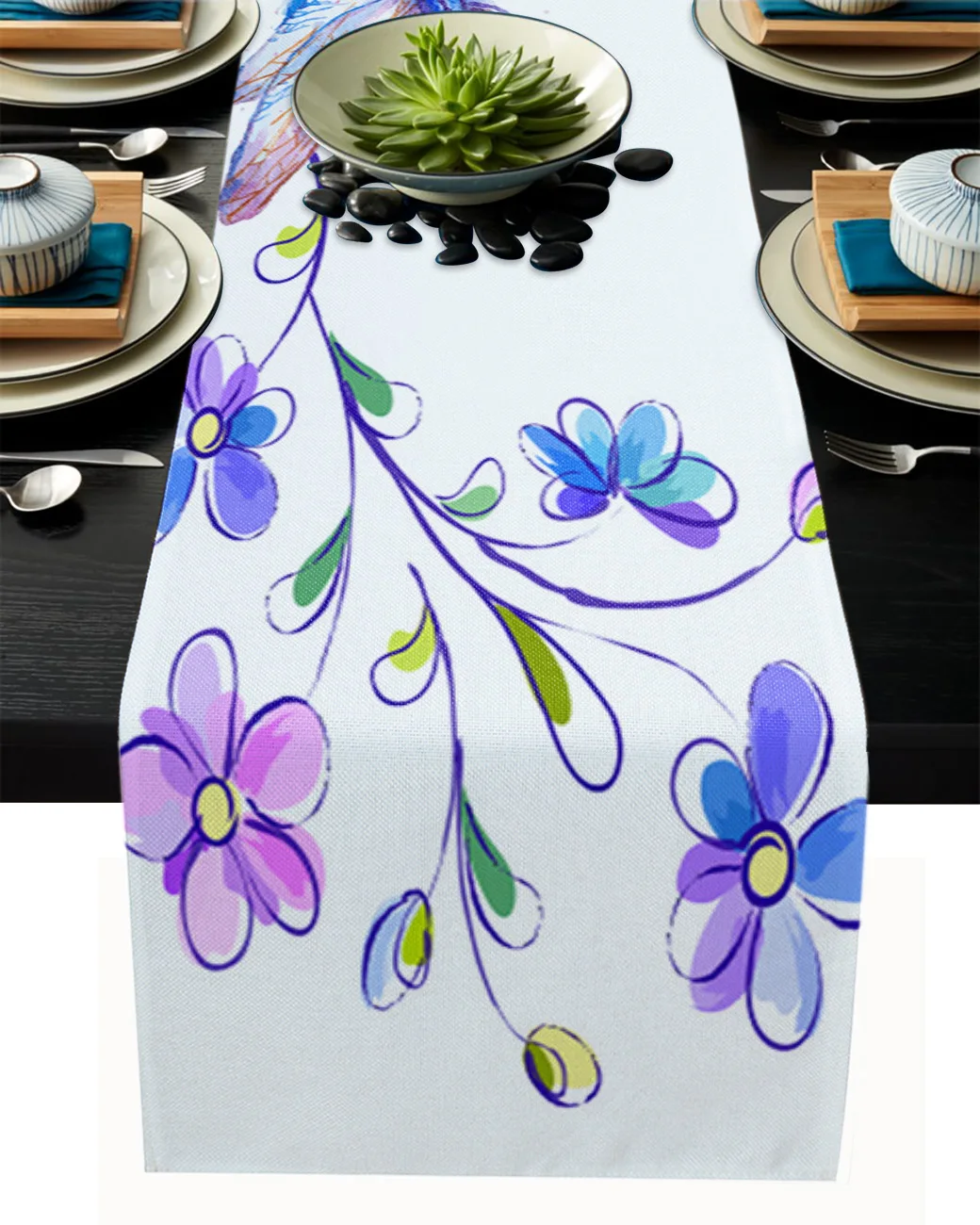 

Watercolor Insect Dragonfly Table Runner Wedding Table Decoration Dinning Table Runners Placemat Christmas Decor Tablecloth